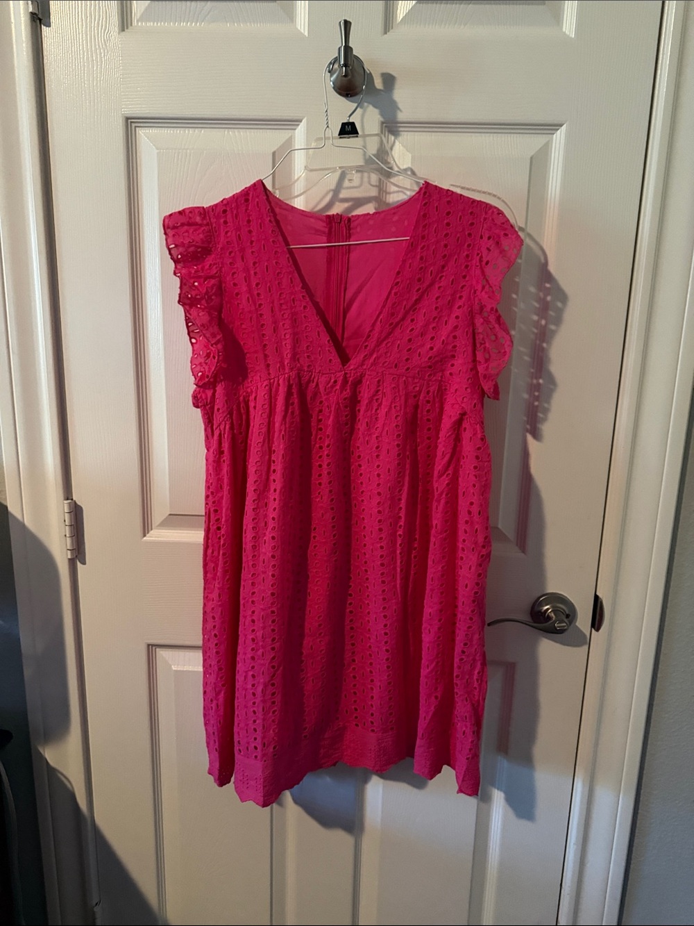 Women’s Hot Pink Eyelet V-Neck Tunic Top